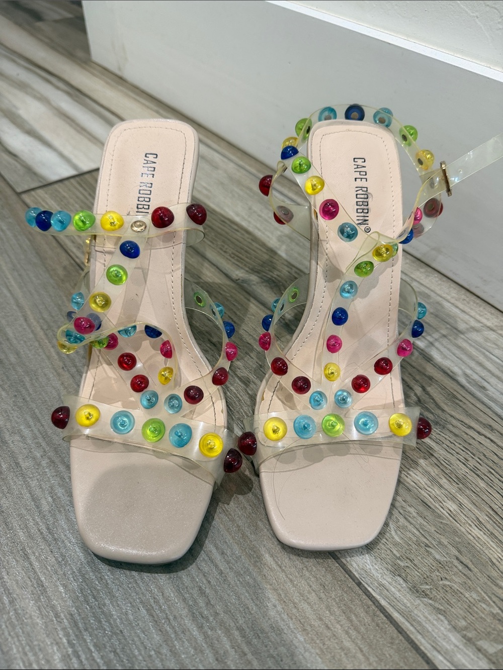 Cape Robbin Clear Sandals with Multicolor Stud Accents - Picture 2 of 5